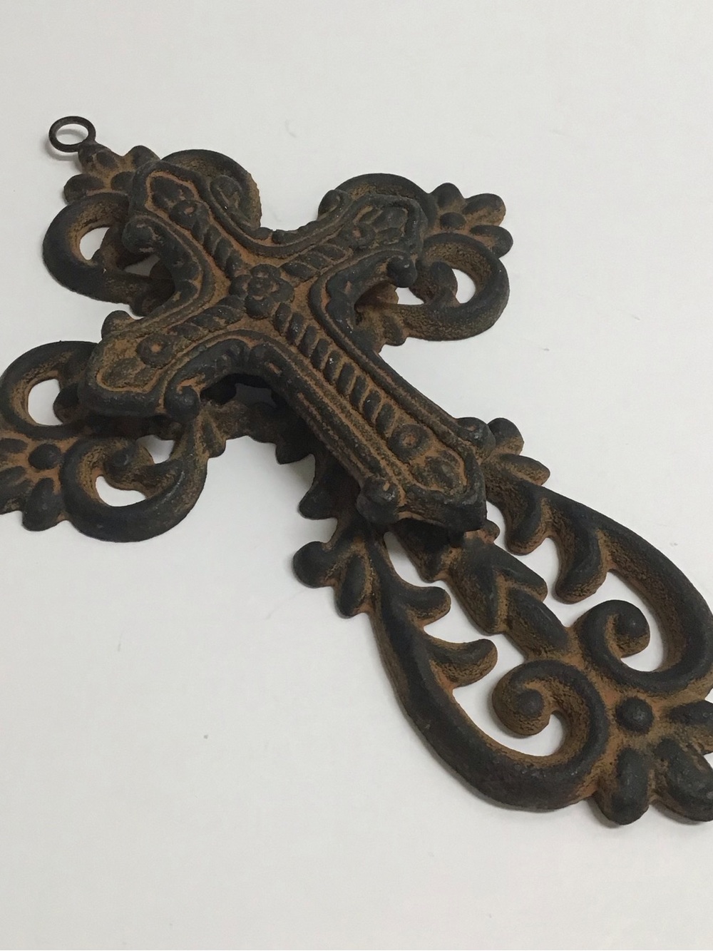 Cast Iron Double Cross Ornate Religious Primitive Rustic Heavy Wall or Garden - Picture 2 of 16